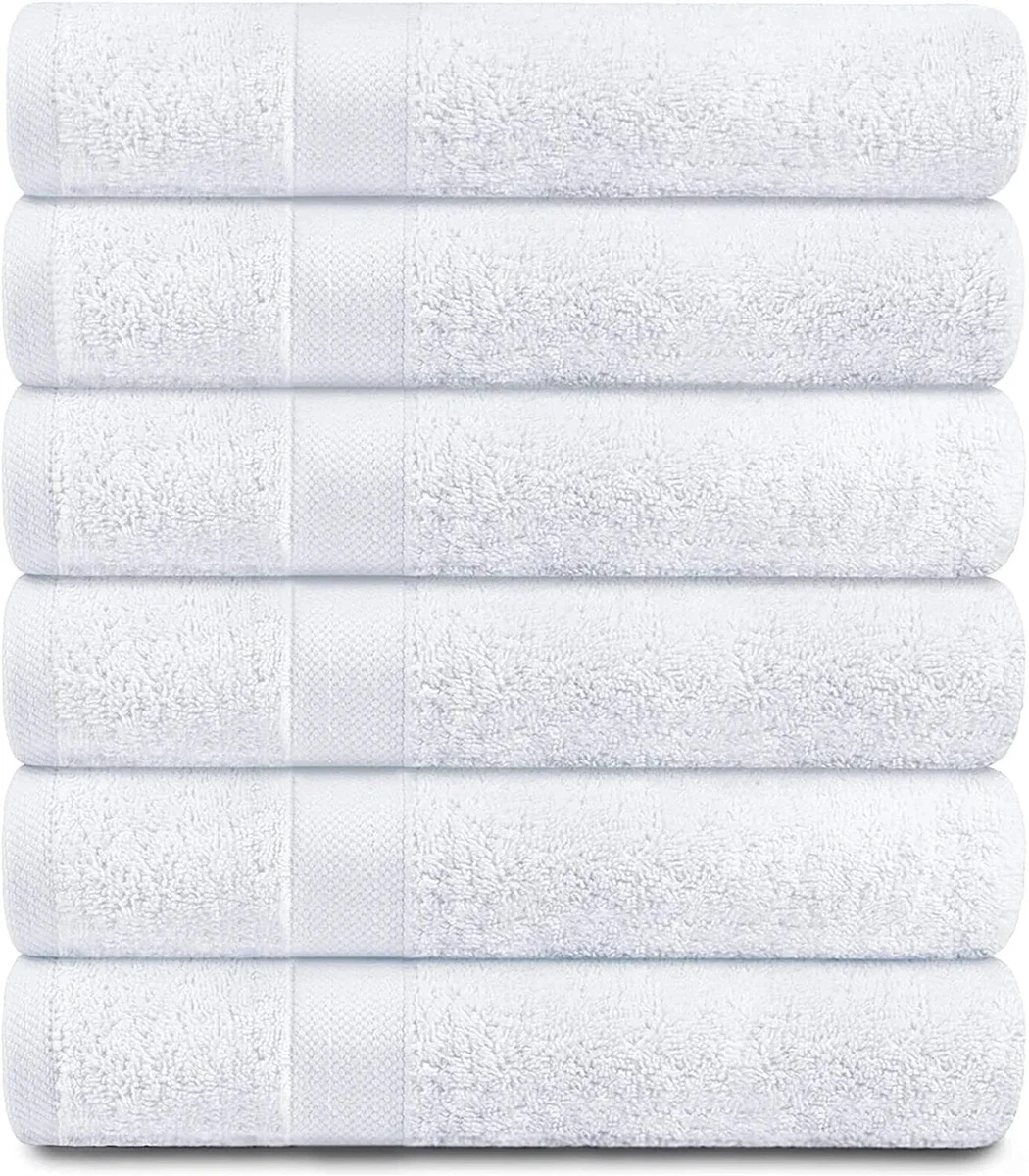 WhiteBasics Cotton Bath Towels for Hotel-Spa-Pool-Gym-Bathroom - Super Soft Absorbent Ringspun Towels- 6 Pack - White - 22x44 inch