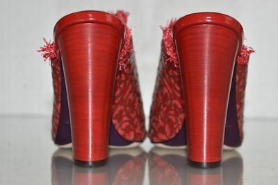 Mules Oscar De La Renta 'JONI' - Cuir Verni Rouge & Raffia - Talon Haut - Neuf Sans Boîte (Valeur 890$)