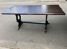 Vintage dark-stained wooden refectory dining table used good condition