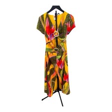 Farm Rio Multicolored Tropical Isla V-neck Maxi Dress Double Ring Belt Size XS