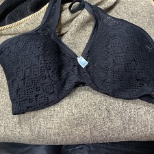 32E Boux Avenue Black Bonaire Crochet Keyhole Top Swim Bra Bikini Top 