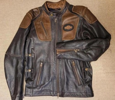 Handmade Harley Mens Black & Brown Cowhide Leather Davidson Motorcycle Jacket