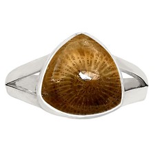 Natural Flower Fossil Coral 925 Sterling Silver Ring s.7 Jewelry R-1002