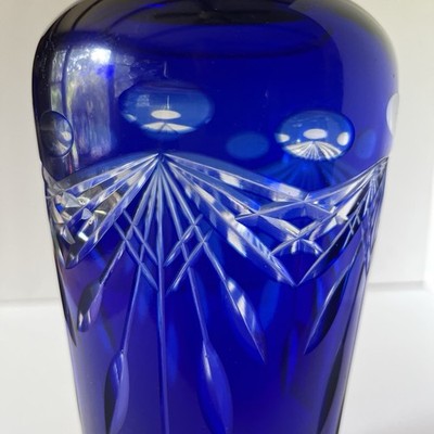 Antique Czech Glass Cobalt Blue Cocktail Shaker Original Chrome Top