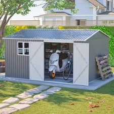 12x10 FT Outdoor Metal Storage Shed Tool Shed with Lockable Doors for Backyard