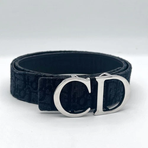 Authentique ceinture Christian Dior noir argent logo CD boucle réversible Toatl 100 cm