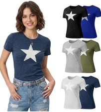 Women T-Shirts Ladies Sequin Tshirt Cotton Top Short Sleeve T shirt S-XL UK