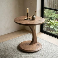 24" Solid Wood Side Table C-Shaped Round Accent End Table Sculptural Pedestal