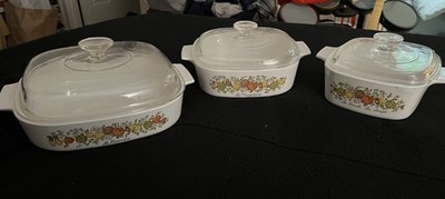 Vintage Corning Ware Spice of Life Set- 3 baking dishes with lids