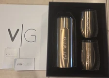 Vinglace White 3 Piece Gift Set - 1 Chiller + 2 Tumblers ~ Gold Tone ~ Open Box