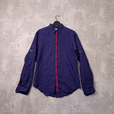 Zara Man Leinenhemd Herren Medium Slim Fit Blau Button Down Rollriegelärmel