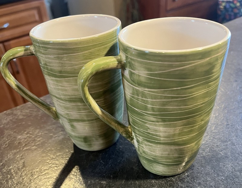 Set of 2 - 2008 Starbucks 14 oz Coffee Mug Ceramic Green Swirl Glaze