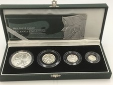 Fine Silver 2003 Britannia Proof Four Coin Set 1oz - 1/10 Royal Mint boxed. COA.