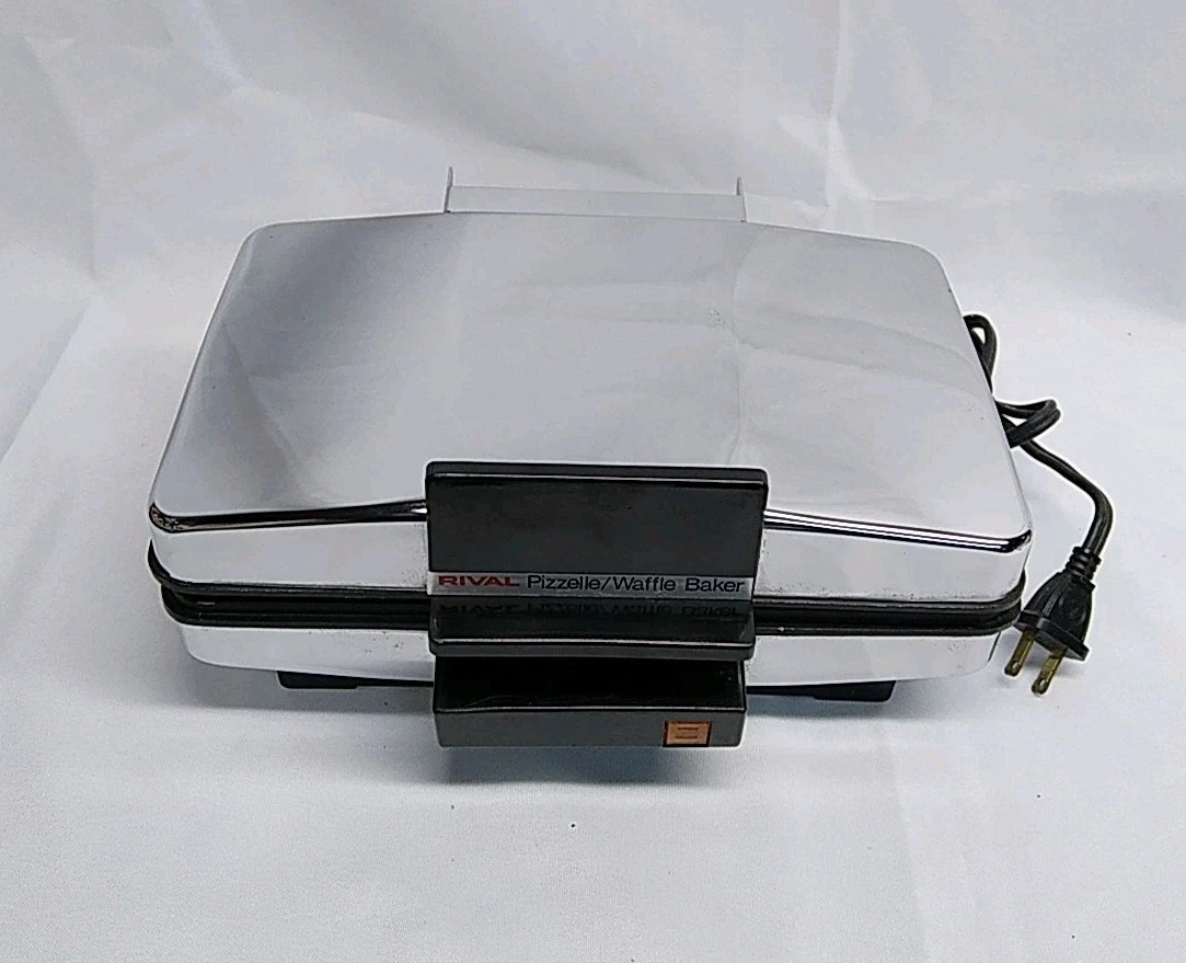 Vintage Rival Waffle Pizzelle Maker Chrome Reversible Plates Model 9705/1 Tested