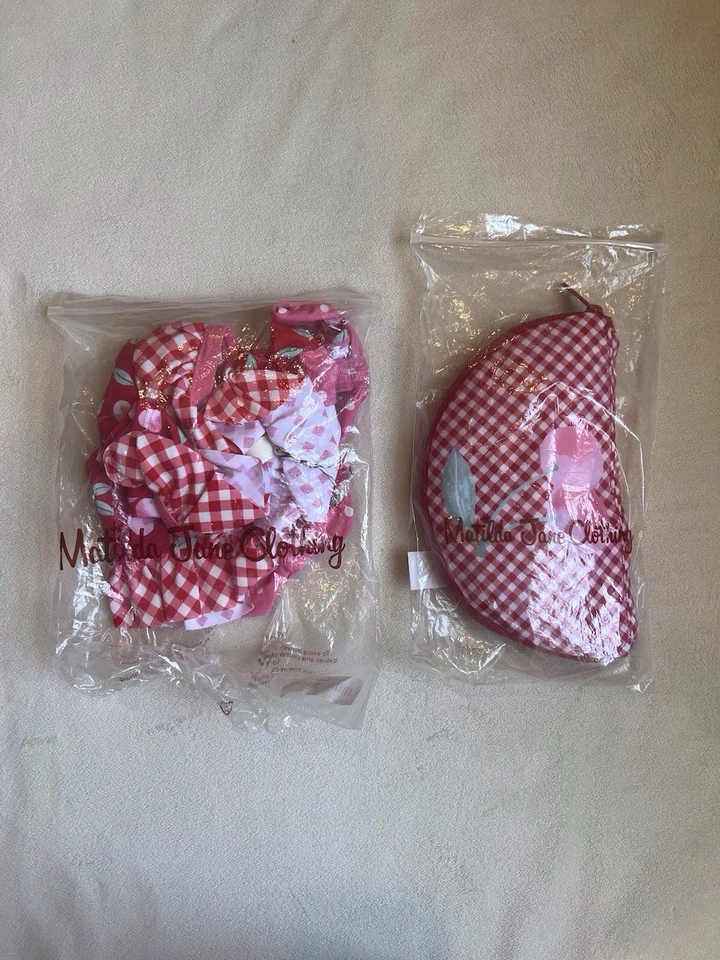 Matilda Jane Girls NWT Cherry 2 Piece Swim Suit And Carry Bag Size 6 - Image 3 of 4