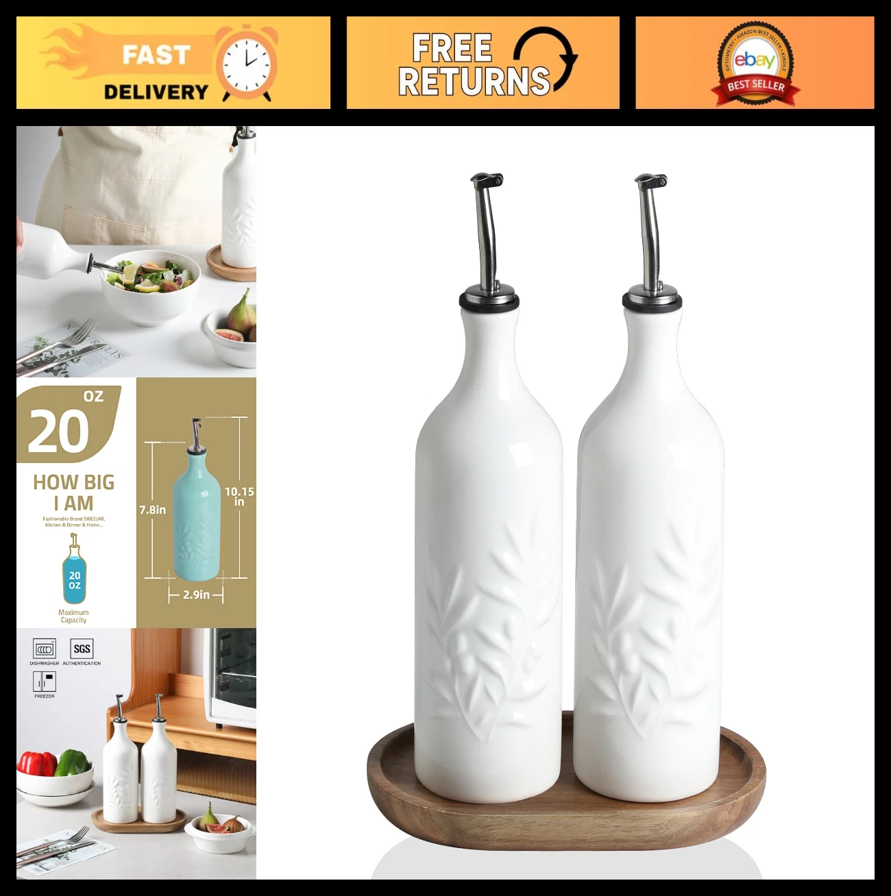 Ceramic Olive Oil Dispenser Bottles - 20 Oz Cruet Set of 2, Opaque, Reduces Oxid
Opens in a new wind