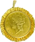 1904 US Double Eagle Liberty Gold Coin $20 Dollars Alaska Nuggets Pendant 14K