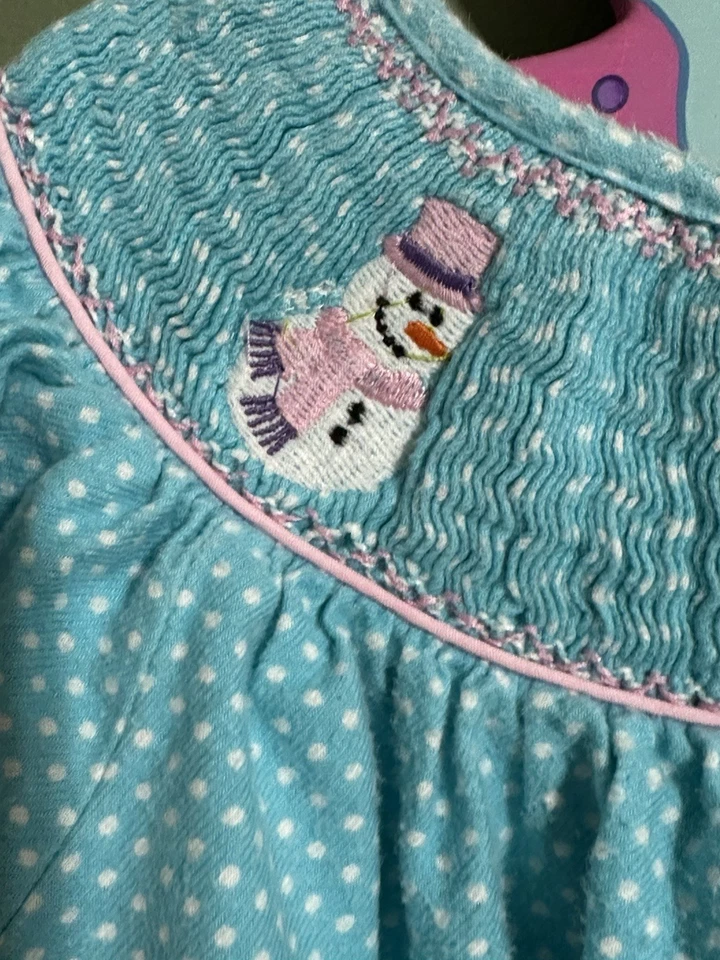 Vestido Niña Talla 6X Muñecos de Nieve Cuello Obispo Mangas Largas Franela Foto 3 de 4