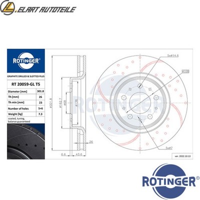 2x BREMSSCHEIBE RT 20059-GL T5 FÜR VOLVO XC70/Cross/Country V70 S70 850 2.0L
