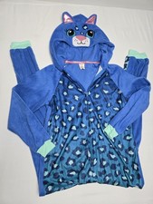 Cat and Jack Pajamas Size Large 10/12 One Piece Spotted Cat Hooded Fleece PJ NEW