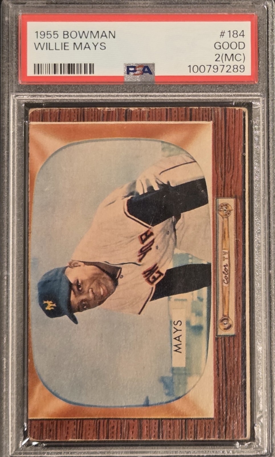 1955 Bowman #184 Willie Mays PSA-2 (MC) / No Creases / No Writing / Nice Color view 3