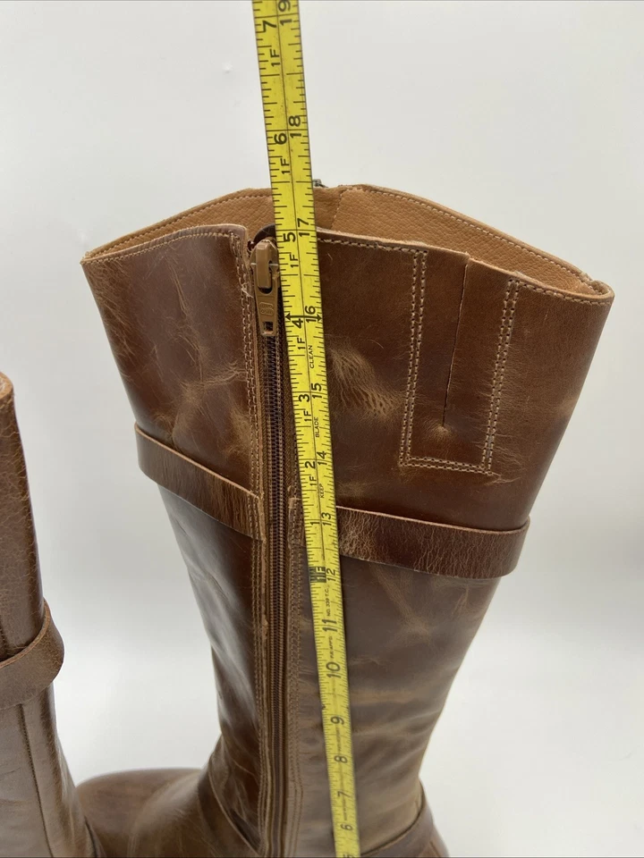 Botas Matisse Femininas Tamanho 8W-WC Milícia Alta Equitação Couro Marrom Joelho Zíper Cinto - Imagem 4 de 4