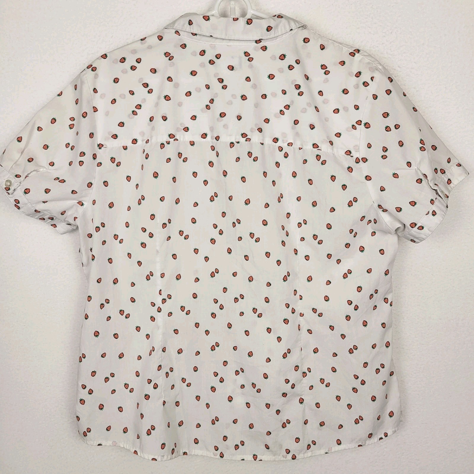 Basic Editions Strawberry Print Button Up Top XL … - image 7