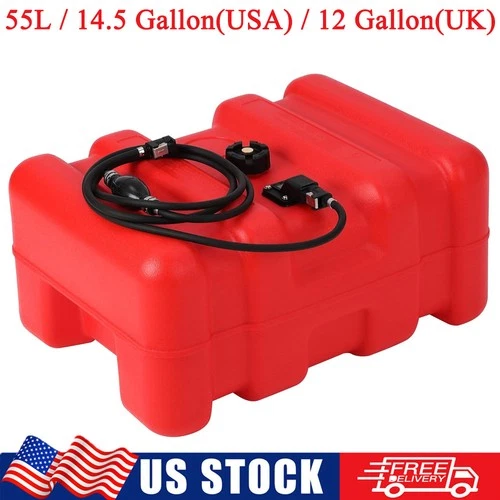 12 Gal 55L Portable Boat Fuel Tank with Hose Connector For Marine Outboard Motor