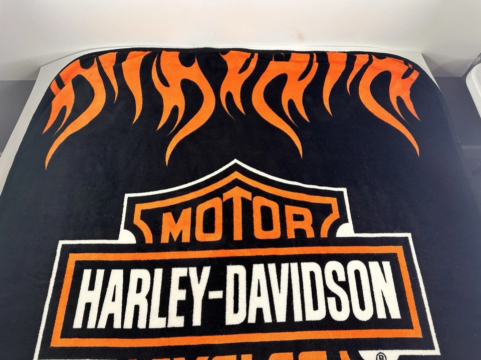 Manta Harley Davidson clásica de felpa súper suave negra llamas Foto 4 de 4