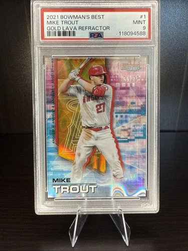2021 Bowman's Best Mike Trout #1 Gold Lava Refractor /75 Mint 9