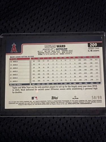 2025 Topps Serie 1 Taylor Ward #209 Foglio Verde 58/99 Angeli - Foto 2 di 2