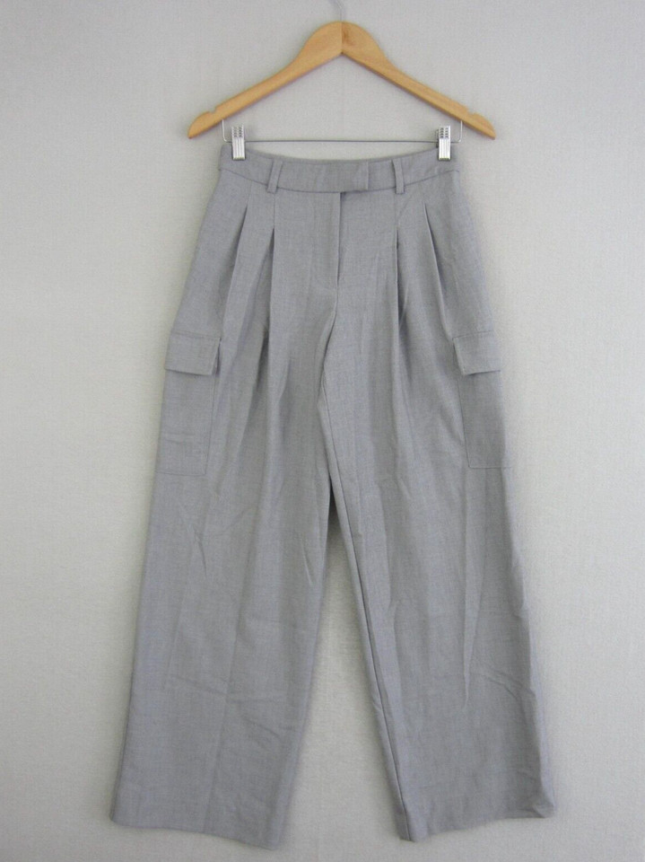 Glassons Pants Womens 6 Grey Trousers Wide Leg  High Rise Pleated Cargo Pocket