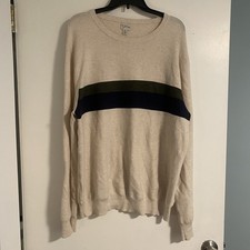 Knit for J.CREW Mens Beige Blue/Green Stripe CrewNeck Sweater Sz XL 100 cotton