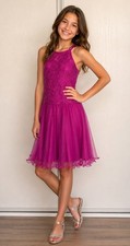 Windsor Purple Sequin Lace Halter Fit & Flare Party Dress Juniors Size 5