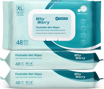 WhyWorry spülbare Tücher für Erwachsene, extra groß 20x25 48 Stück (3er Pack)