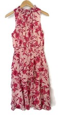 Eliza J Floral Tiered Chiffon Dress – Size 12 Pink Sleeveless Smocked Waist $188