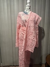 Lace Swiss Guipure Set African Iro and Buba Women  s Peach Colored New With Tags