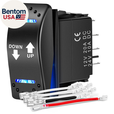 down up Polarity Reverse Switch DPDT 20A 7PIN Momentary Rocker On/Off/On 12V 24V