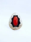 TG Clover Signed Coral Shadow Box Sterling Silver 925 Ring