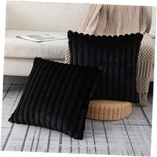 Set of 2 Faux Fur Decorative Throw Pillow Covers 18" x 18" Pack of 2 Black