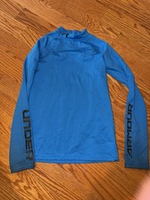 Boys Under Armour Coldgear Blue Fitted Compression Mock Shirt Youth Large YLG