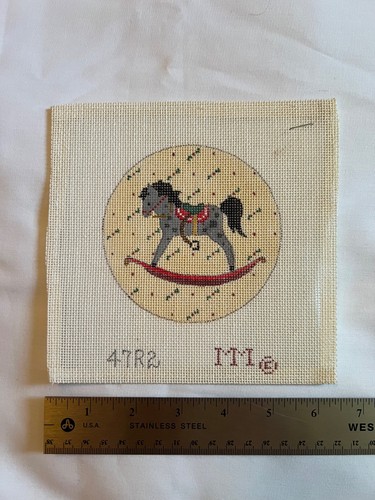 Christmas ornament rocking horse needlepoint canvas by MM New 4" Round,18 mesh - Picture 2 of 3