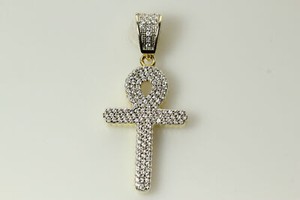 Authentic Yellow Gold Plated 925 Sterling Silver CZ Ankh Pendant 5.5 Grams (PEN7825)