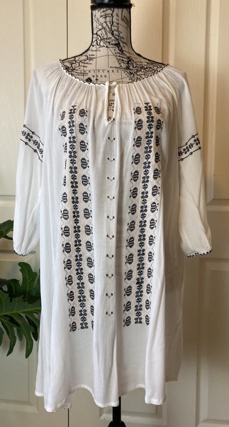 Size S white Black Mini Dress Light Weight Beach  Kaftan Boho Holiday Resort