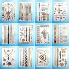 12 sheets/lot flash tattoo metallic gold silver waterproof wholesale tattoos