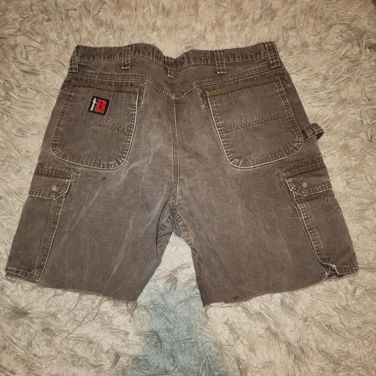 Wrangler RIGGS 38 Canvas Double Front Cargo Ripstop Dark Brown Worn Jorts