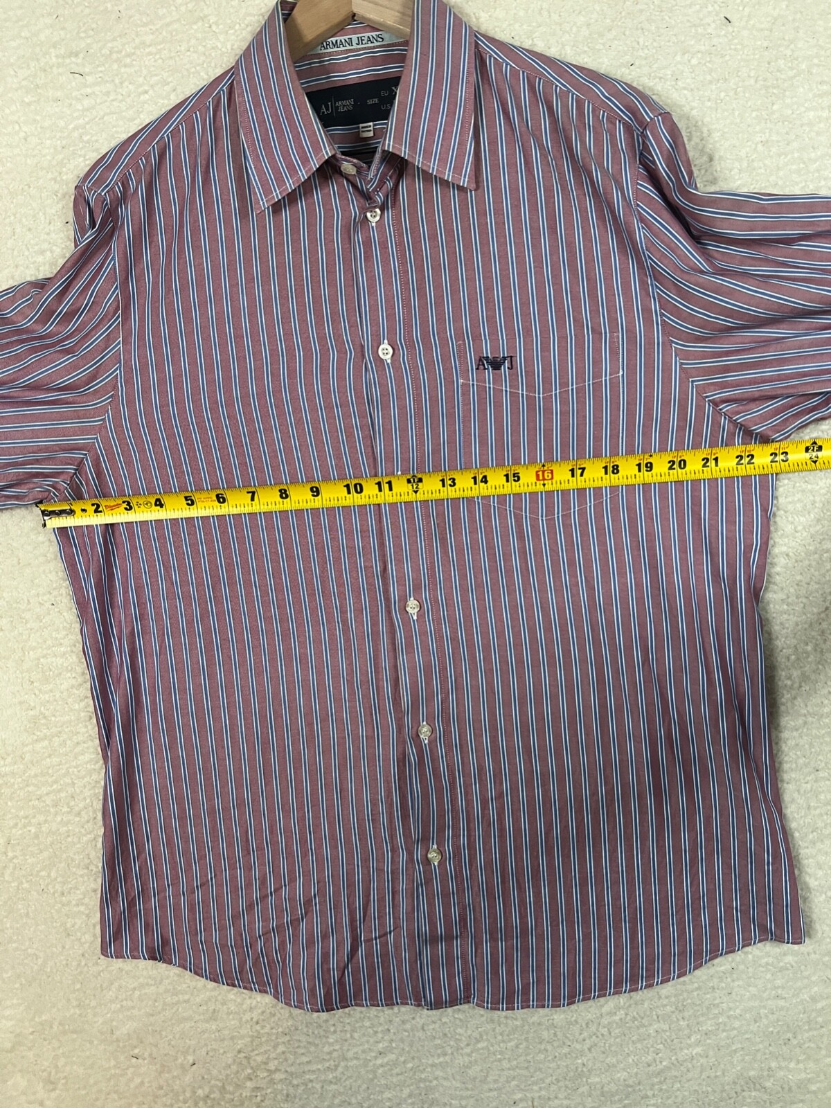 Armani Jeans Button Up Shirt Mens Large Purple Striped Long Sleeve