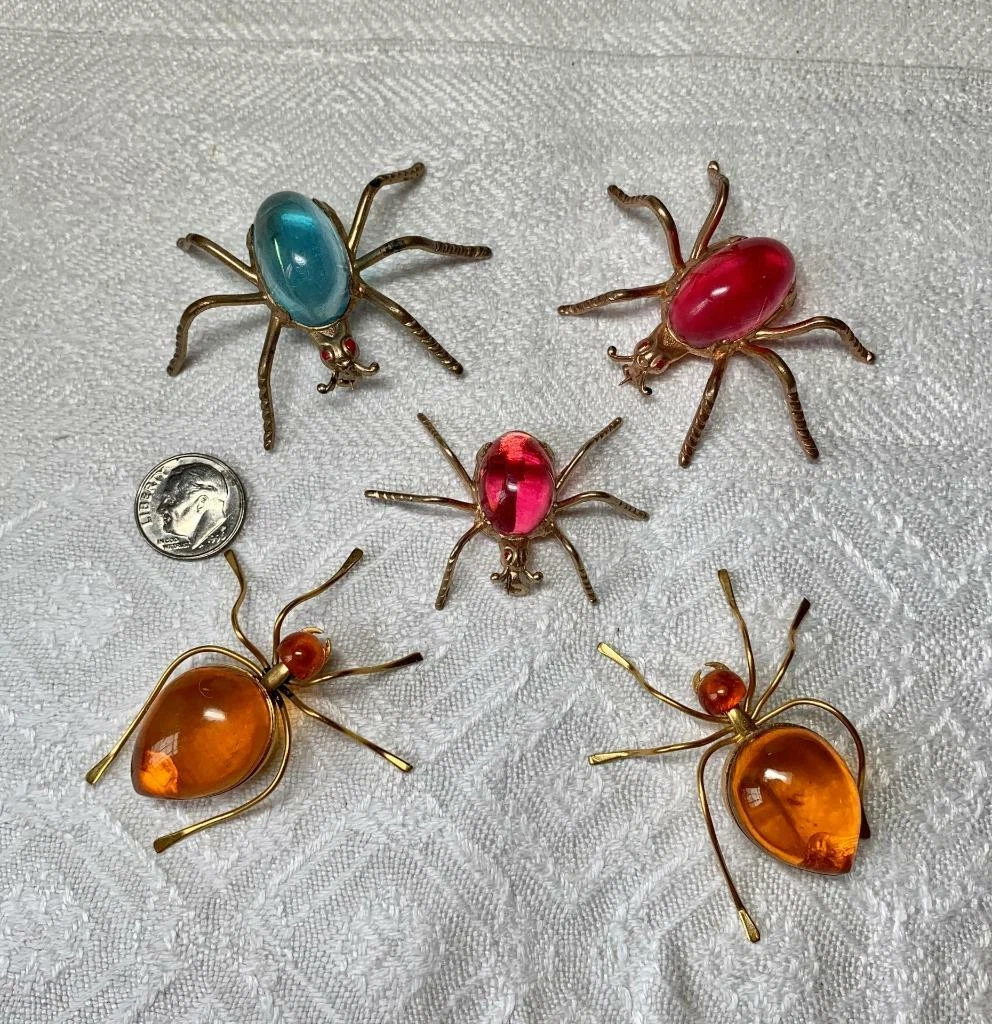 5 Amber Spider Brooch Pins Insect Baltic Rare Art Deco Antique