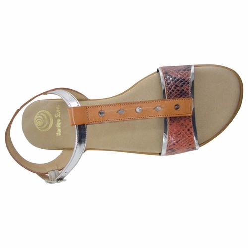 Size 11 Orange and Metallic Flat TBar Sandals Made in Spain Big Large Size Shoes