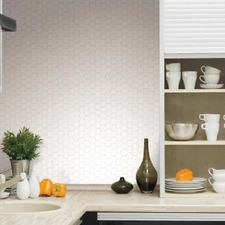  ROOMMATES PEEL & STICK BACKSPLASH WALL DECAL APPLIQUES - STICKERS WHITE HEXAGON